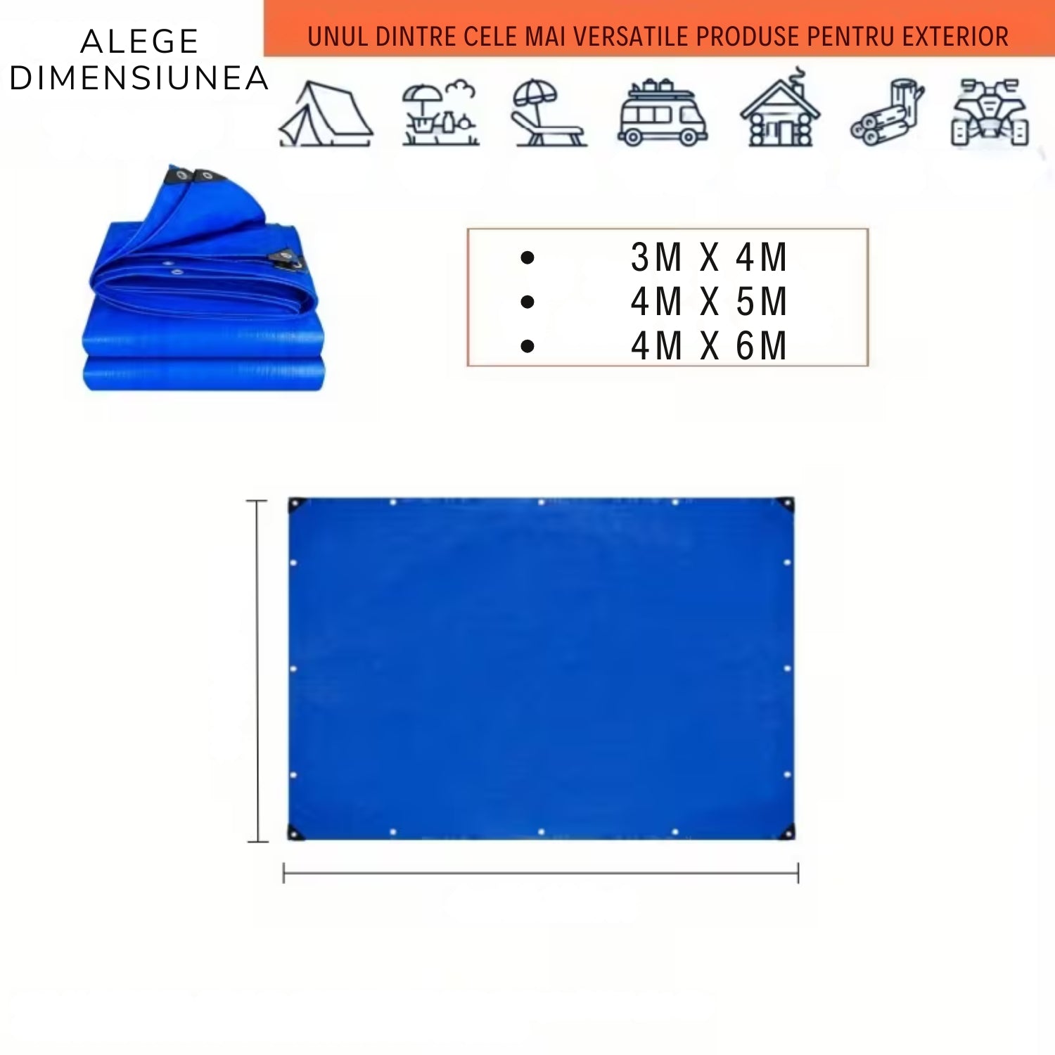 Prelată Impermeabilă și Rezistentă din Material Premium - Dimensiune: 4M x 6M