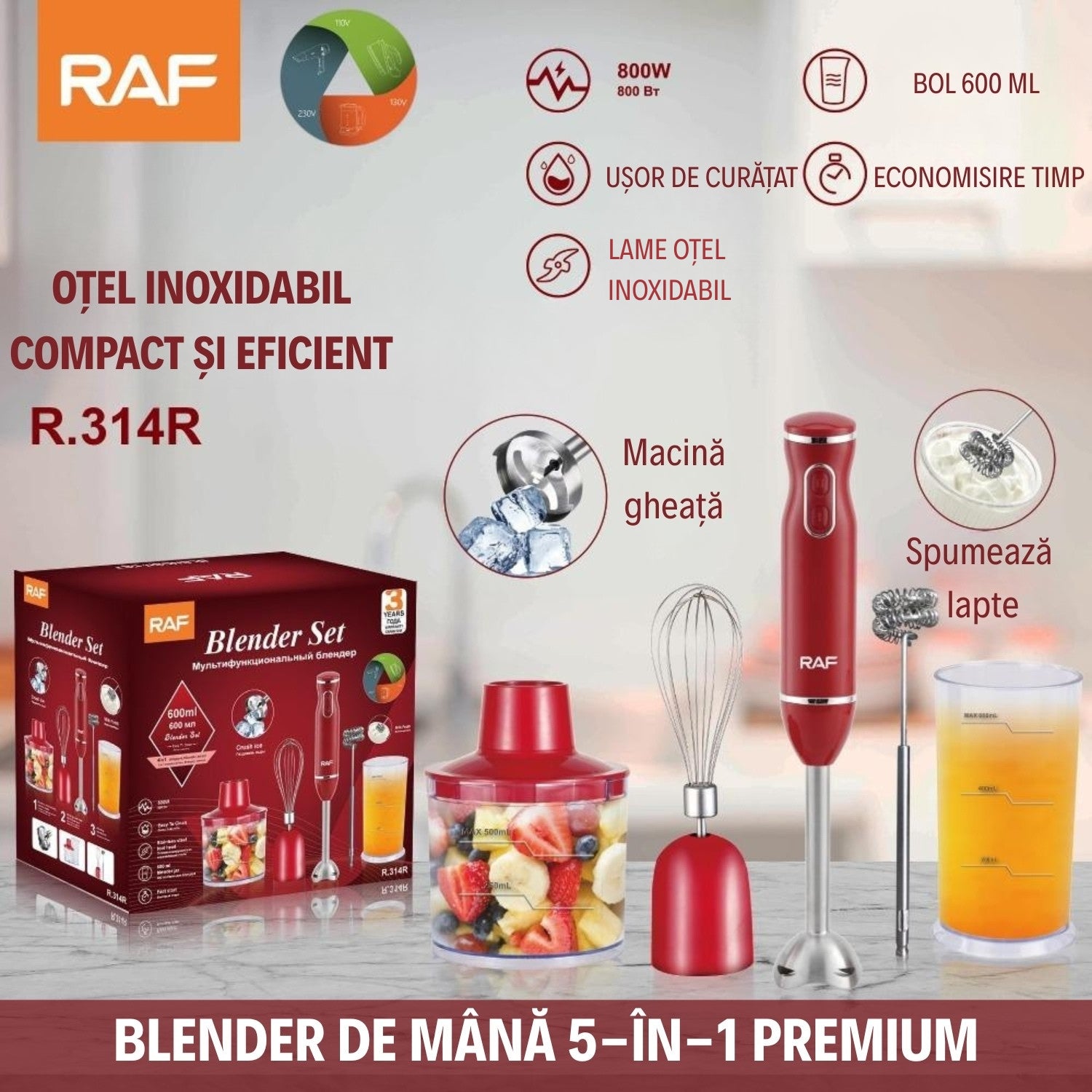 Blender de Mână 5-ÎN-1 Premium din Oțel Inoxidabil - Compact și Eficient