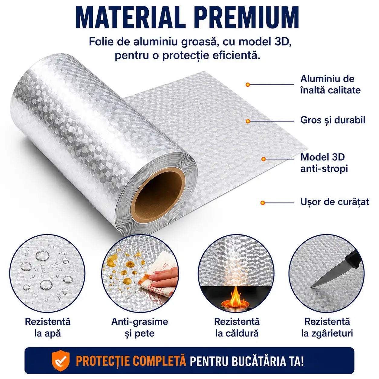 2+2 GRATIS! Rezistă la apă, căldură, pete și foc! Folie Autoadezivă din Aluminiu 60 × 300 cm
