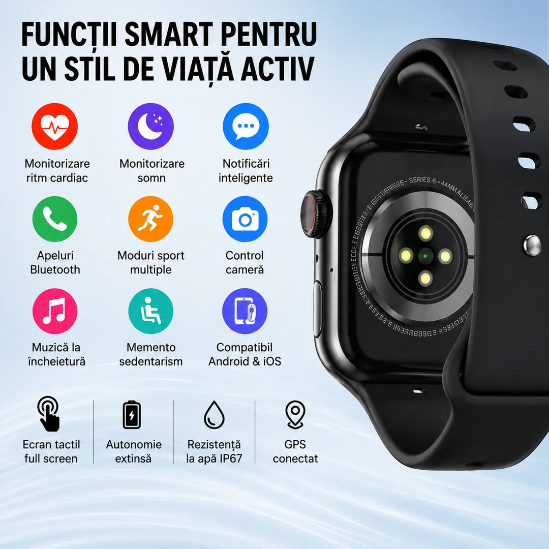 Pachet Premium Smartwatch S3000 ProMax – 7 Brățări Interschimbabile + Căști