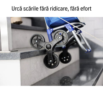 Cărucior Pliabil pentru Cumpărături cu Roți tip Stea pentru Urcarea Treptelor - Volum 25L
