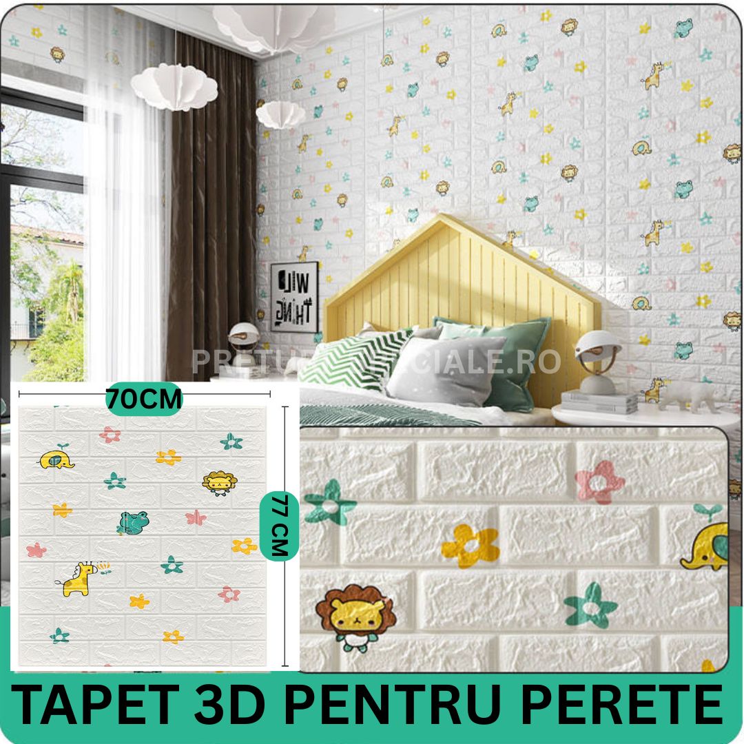 Set 5 Plăci Tapet 3D Cu Model ZOO Ce Imită Cărămida Cu Dimensiuni 70CM Lațime 77CM Înălțime
