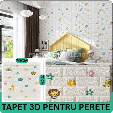 Set 5 Plăci Tapet 3D Cu Model ZOO Ce Imită Cărămida Cu Dimensiuni 70CM Lațime 77CM Înălțime