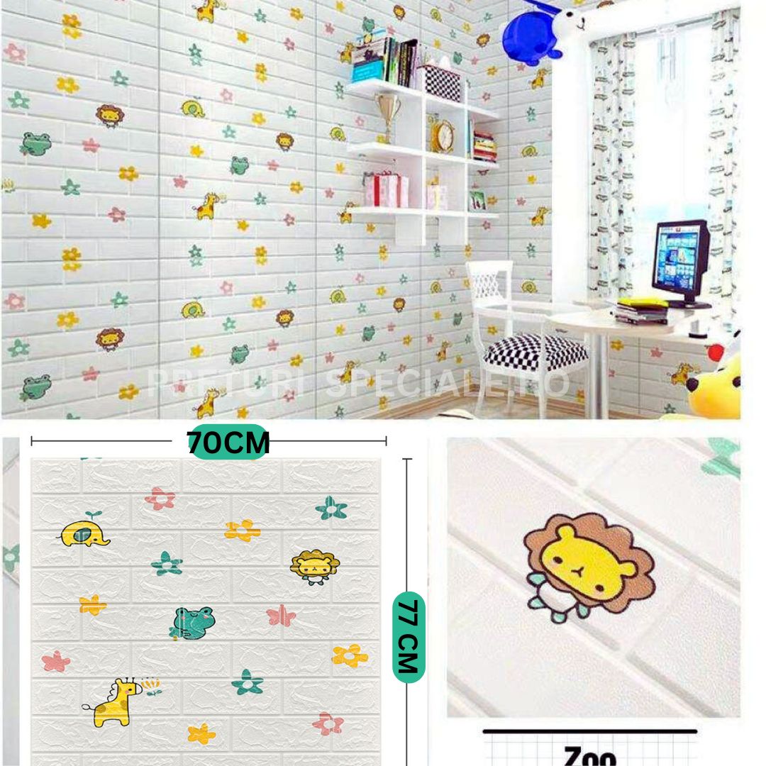 Set 5 Plăci Tapet 3D Cu Model ZOO Ce Imită Cărămida Cu Dimensiuni 70CM Lațime 77CM Înălțime
