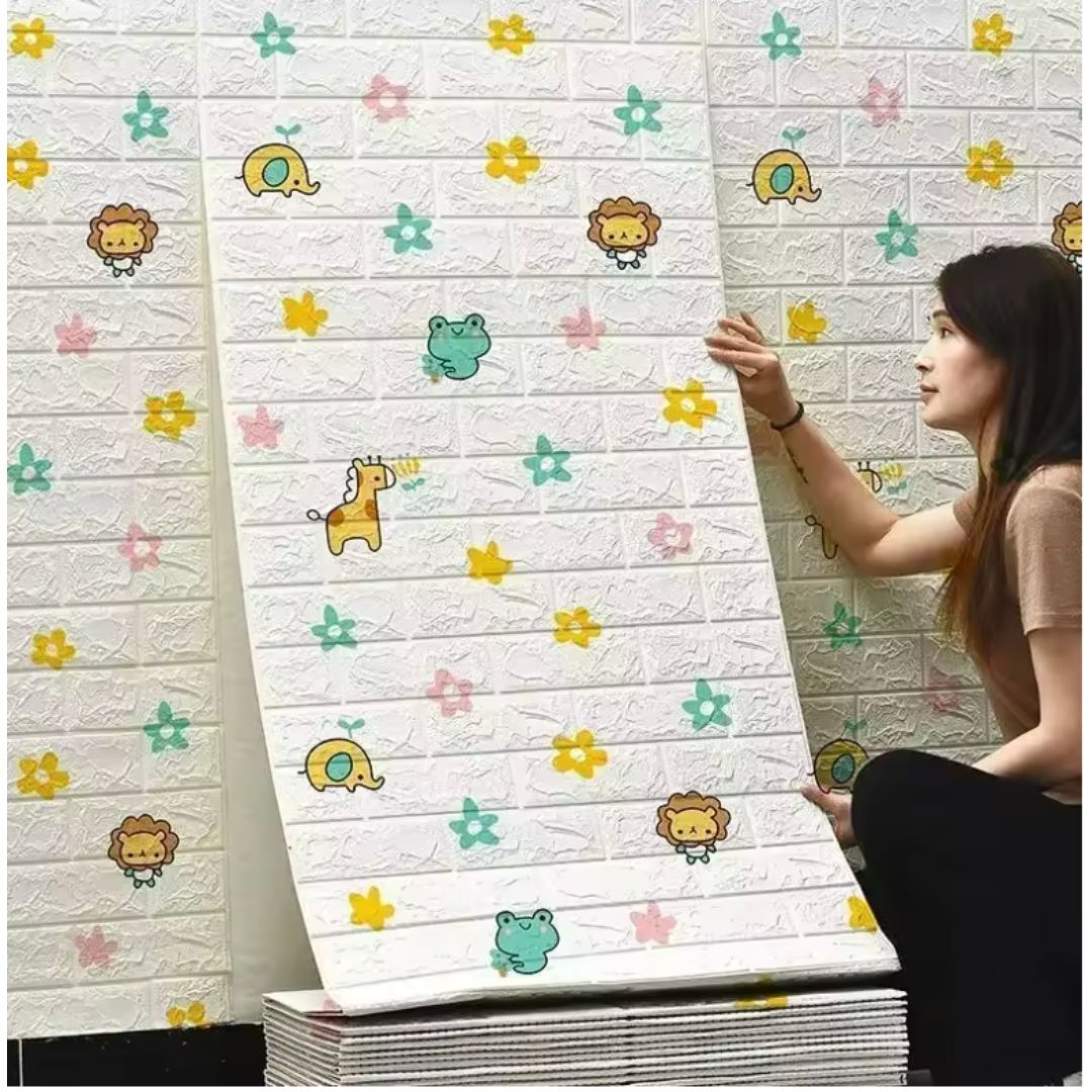 Set 5 Plăci Tapet 3D Cu Model ZOO Ce Imită Cărămida Cu Dimensiuni 70CM Lațime 77CM Înălțime