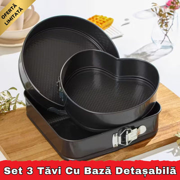 Set 3 Tăvi Cu Bază Detașabilă, Forme și Dimensiuni Diferite, Ideal pentru Copt