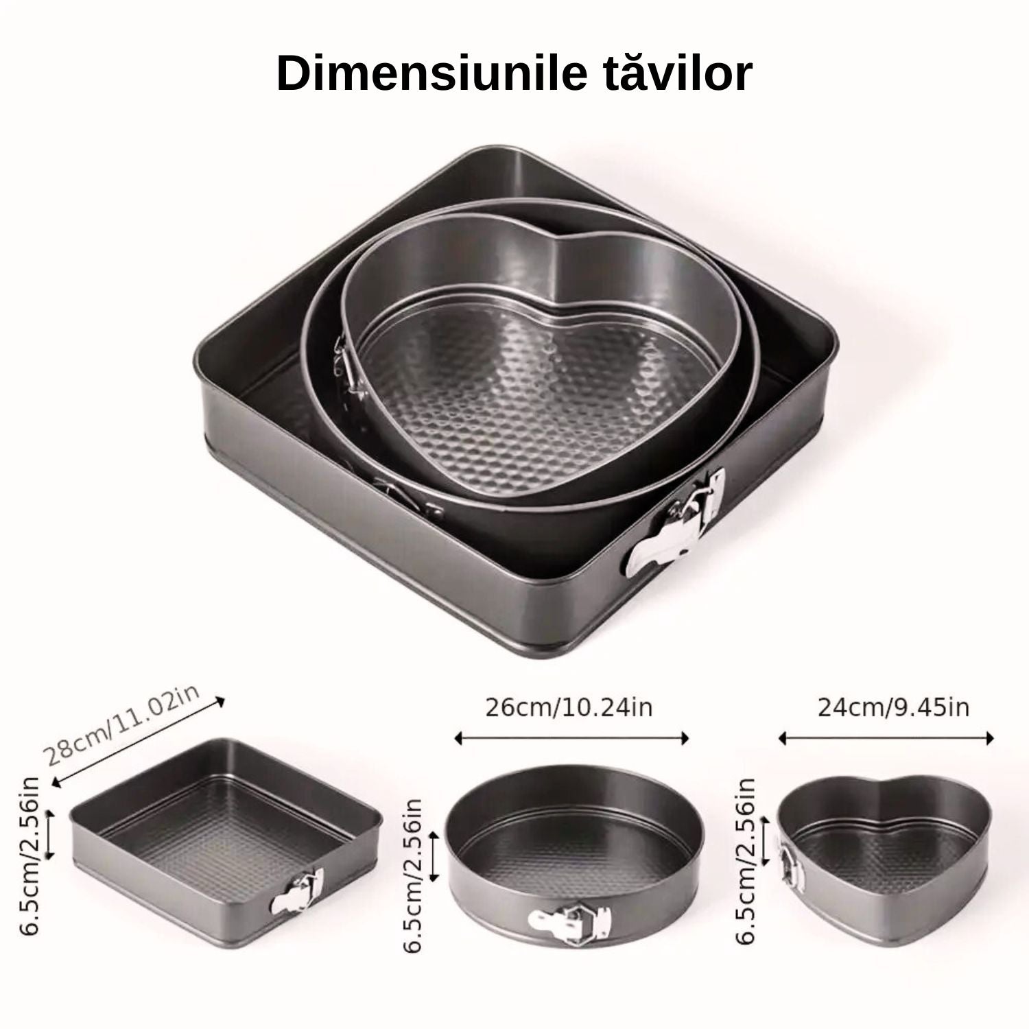 Set 3 Tăvi Cu Bază Detașabilă, Forme și Dimensiuni Diferite, Ideal pentru Copt