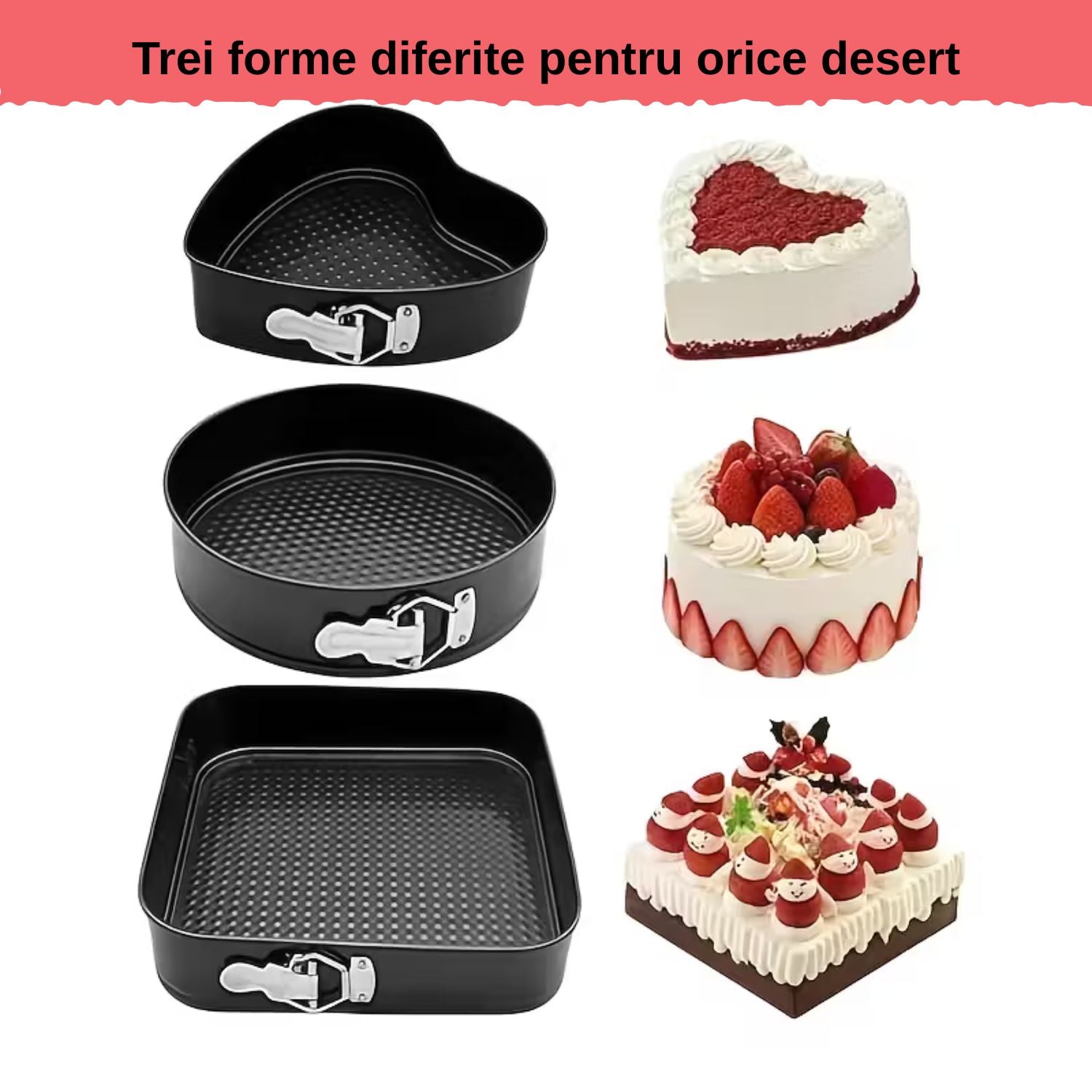 Set 3 Tăvi Cu Bază Detașabilă, Forme și Dimensiuni Diferite, Ideal pentru Copt
