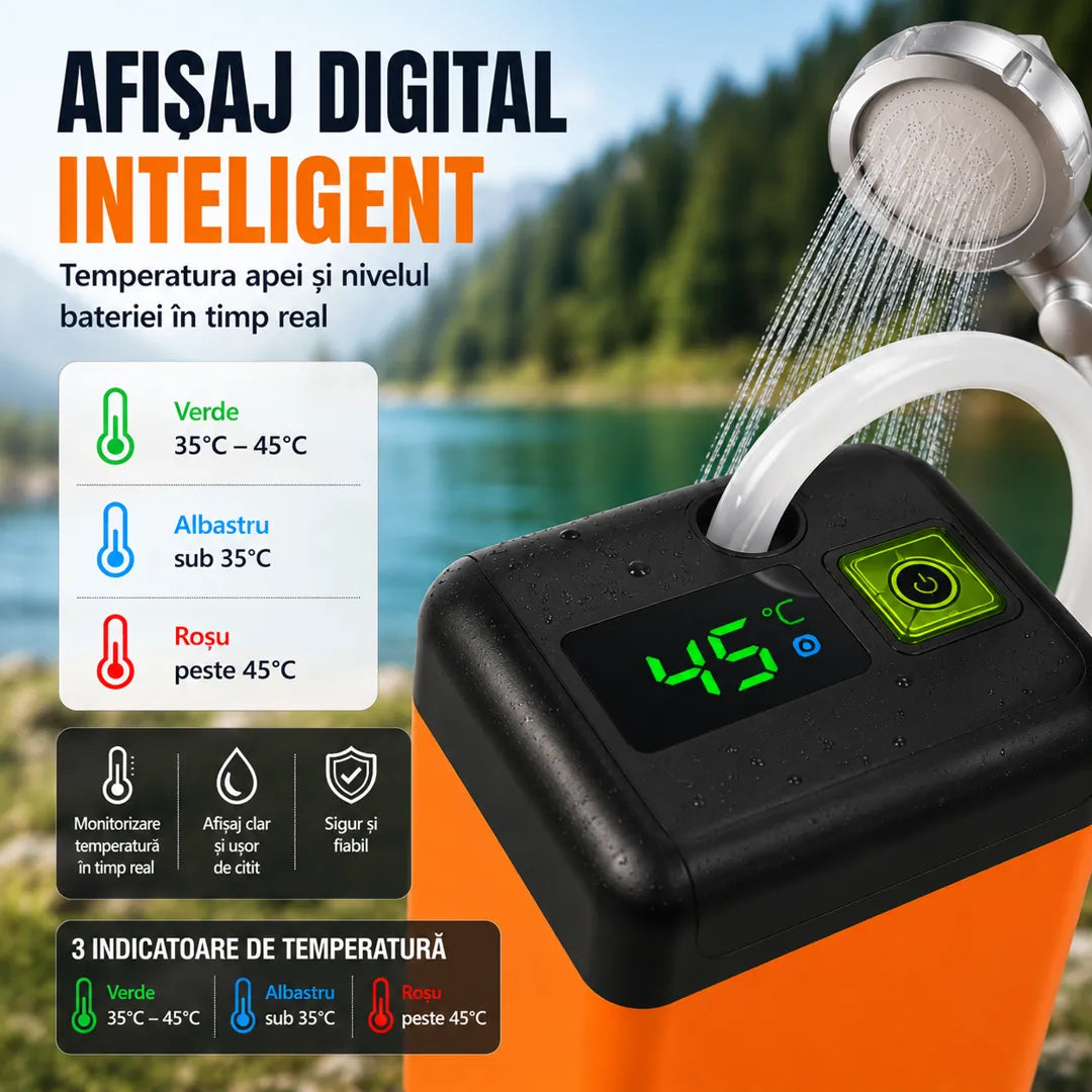 Apă la Îndemână în Orice Aventură – Duș Portabil Electric pentru Camping cu 6 Accesorii