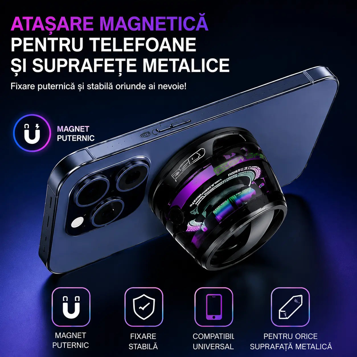 Mini Boxă Bluetooth Magnetică – RGB, IPX7, Sunet 3D