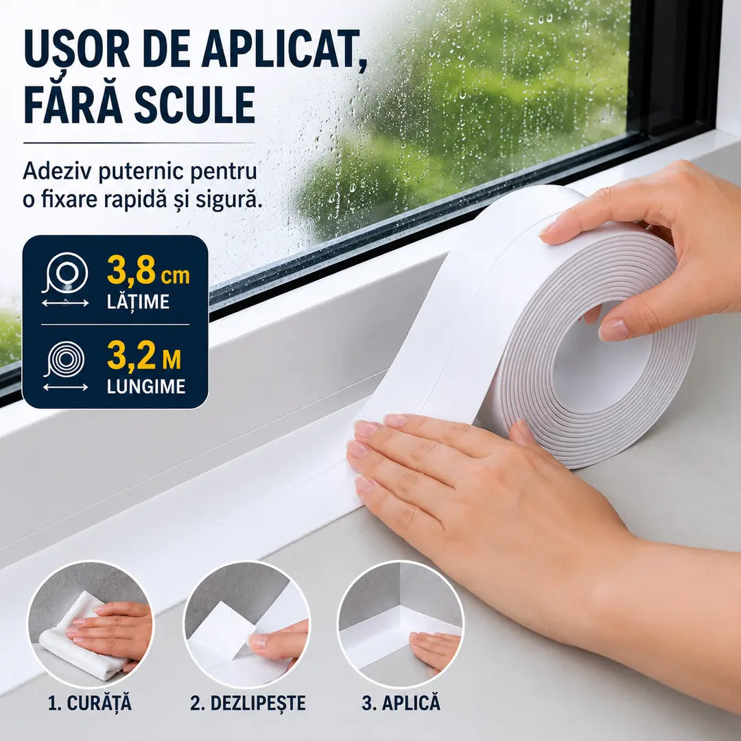 2+2 GRATIS! Protecție de lungă durată împotriva apei! Bandă de Etanșare Adezivă Impermeabilă și Antiscurgere – 3,8 cm × 3,2 m