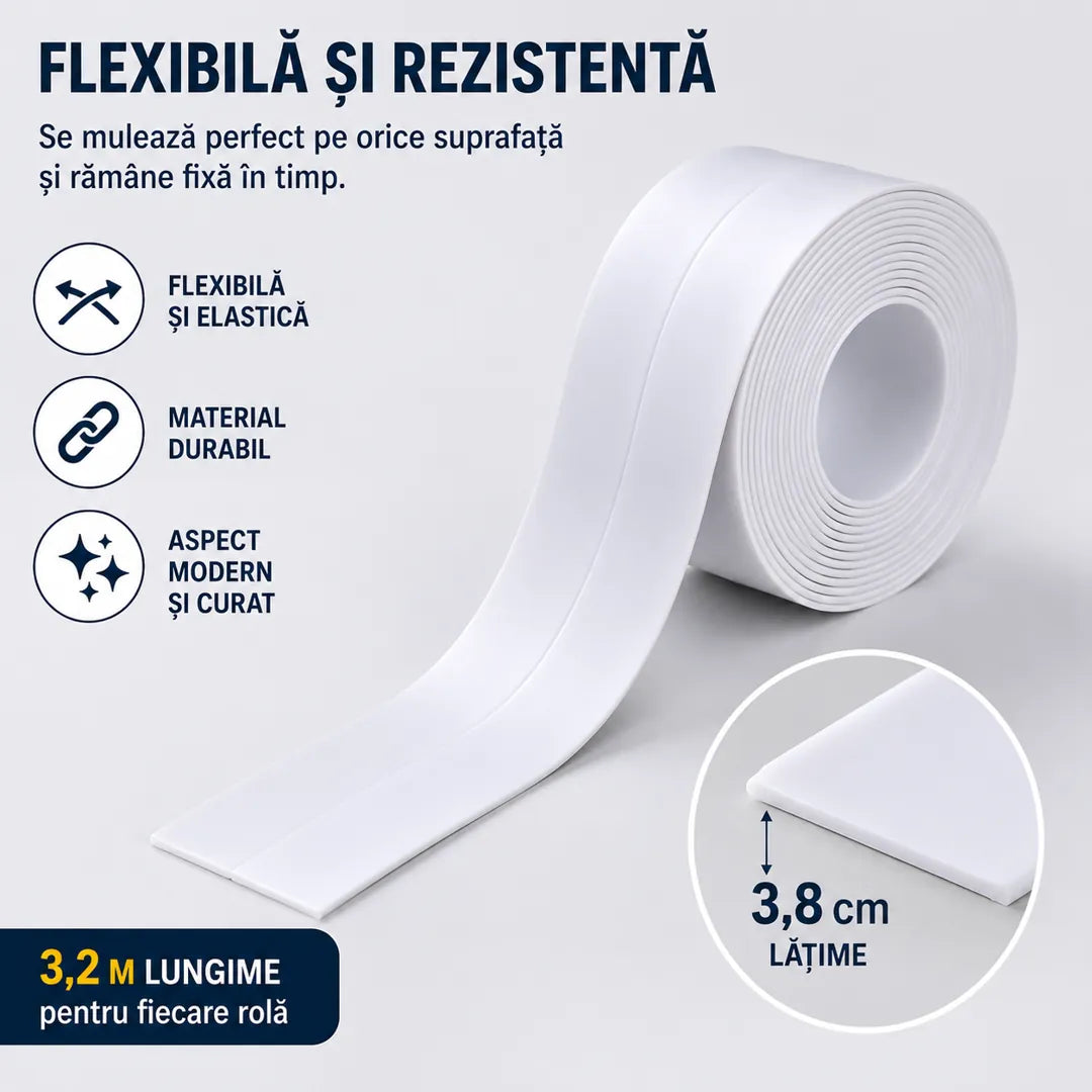 2+2 GRATIS! Protecție de lungă durată împotriva apei! Bandă de Etanșare Adezivă Impermeabilă și Antiscurgere – 3,8 cm × 3,2 m