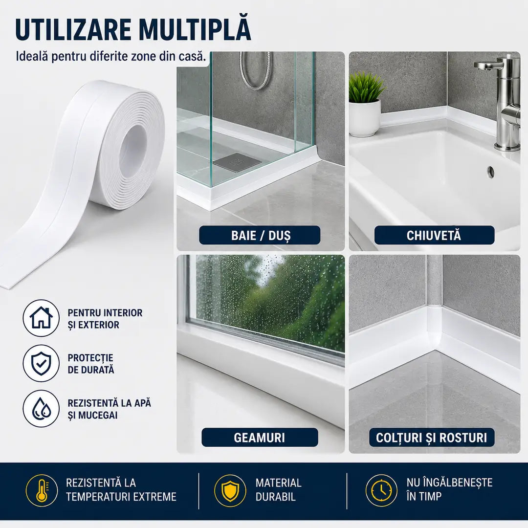 2+2 GRATIS! Protecție de lungă durată împotriva apei! Bandă de Etanșare Adezivă Impermeabilă și Antiscurgere – 3,8 cm × 3,2 m