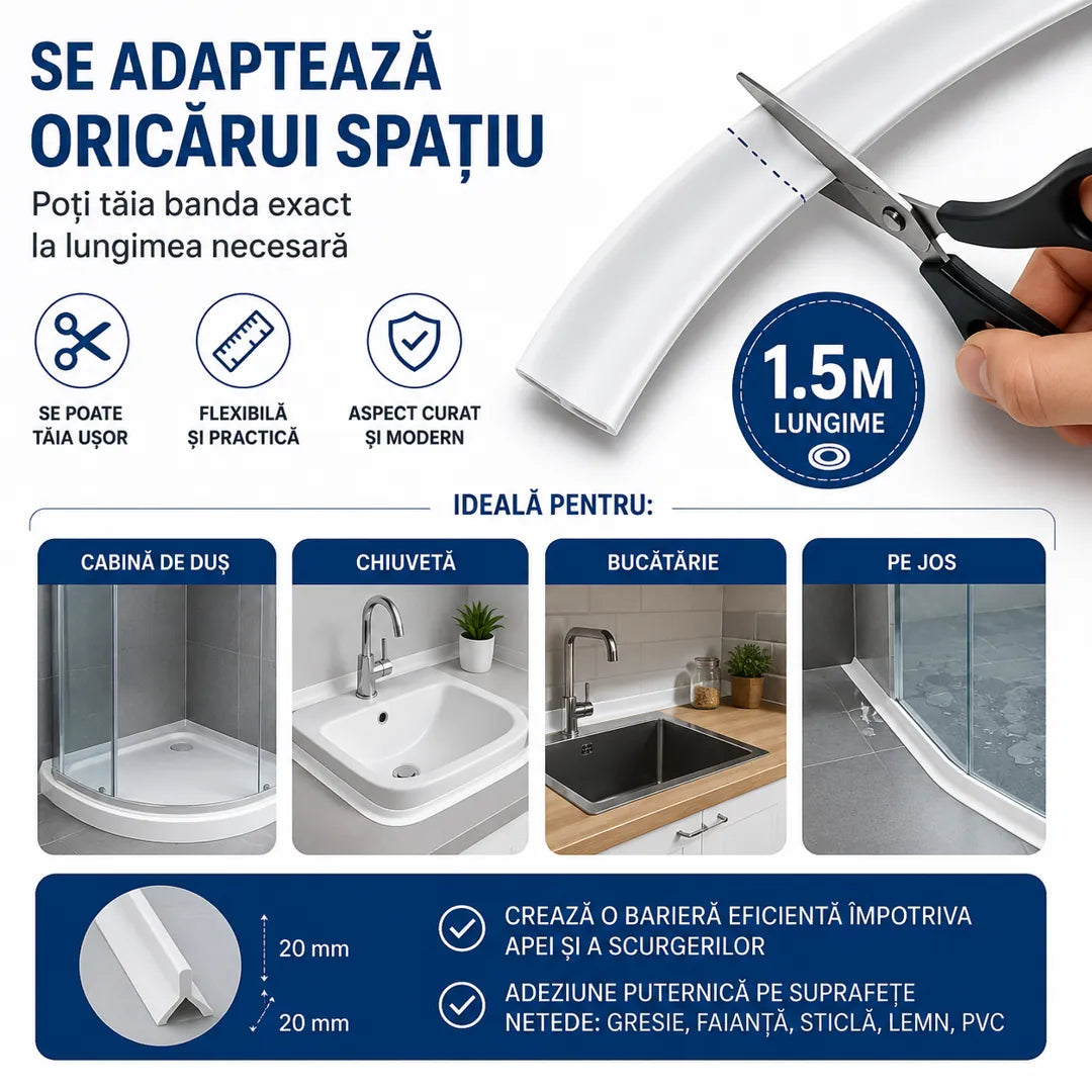 Spune Adio Bălților de Apă – Bandă din Silicon pentru Oprirea Apei 1.5M