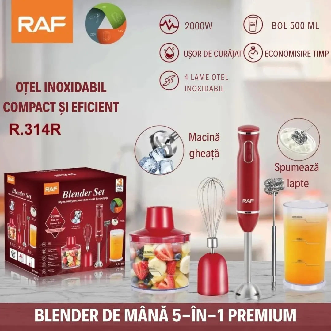 Blender de Mână 5-ÎN-1 Premium din Oțel Inoxidabil - Compact și Eficient