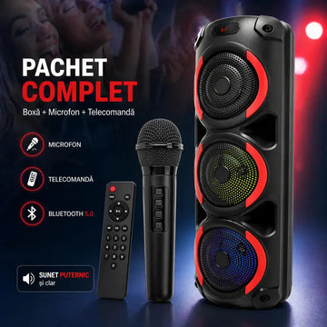 Umple Casa de Muzică cu 120W — Boxa cu 3 Difuzoare, Lumini RGB + Microfon INCLUS! 65CM