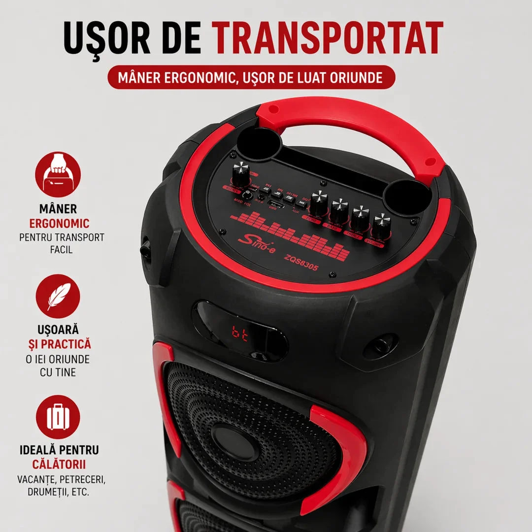 Umple Casa de Muzică cu 120W — Boxa cu 3 Difuzoare, Lumini RGB + Microfon INCLUS! 65CM