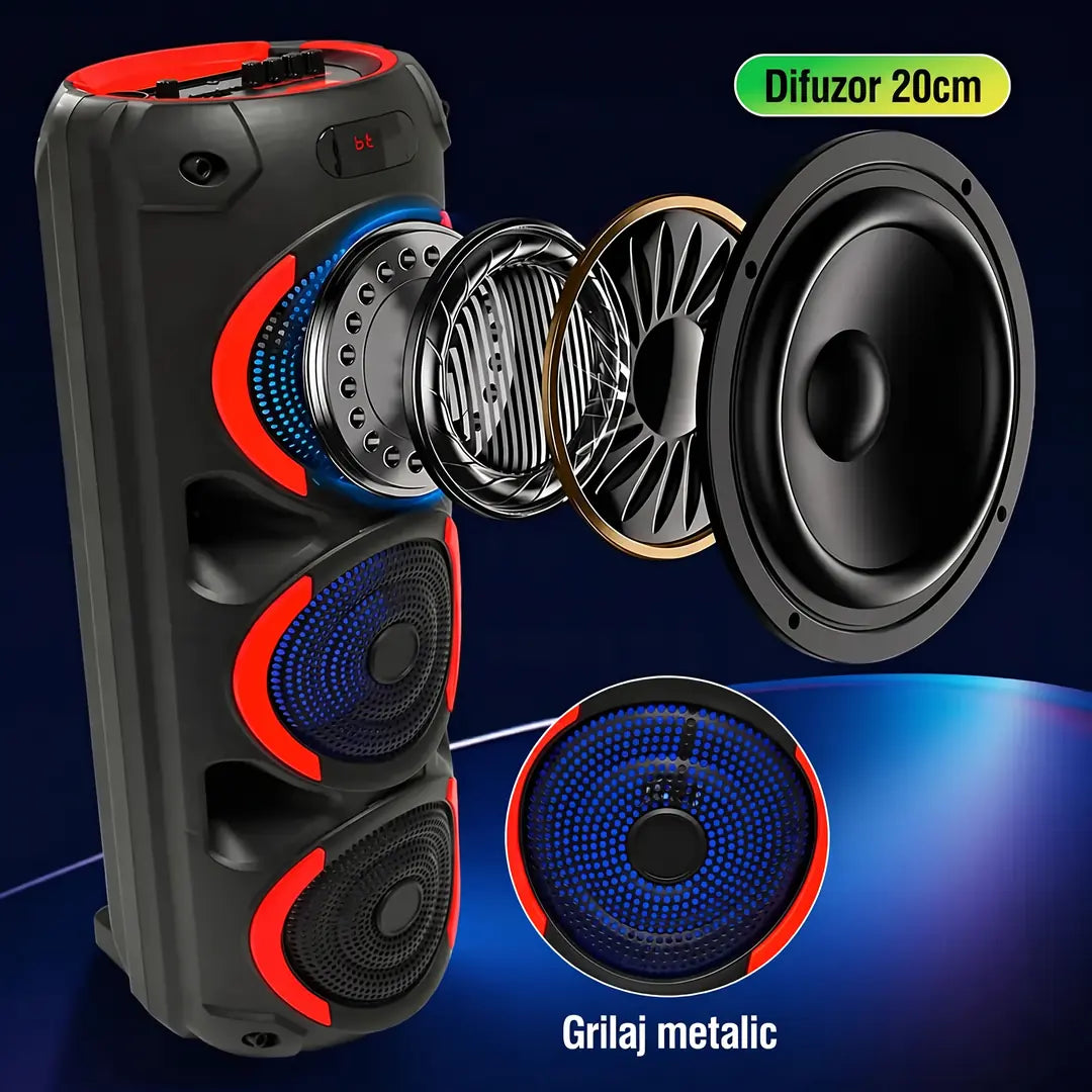 Umple Casa de Muzică cu 120W — Boxa cu 3 Difuzoare, Lumini RGB + Microfon INCLUS! 65CM