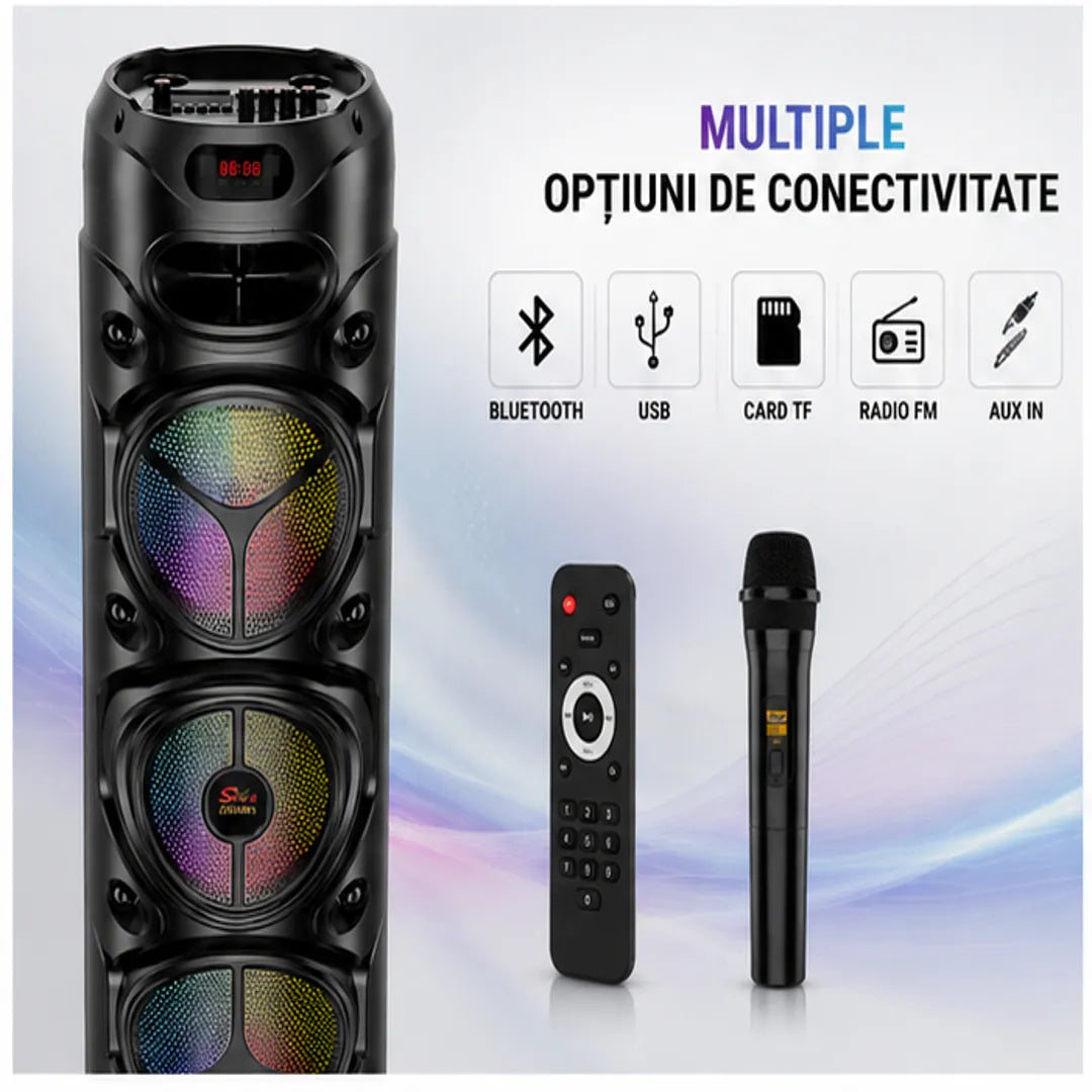 Petrecerea începe instant cu bass puternic și lumini RGB – Boxă Portabilă 95 cm 220W cu 3 Difuzoare de 20 Cm, Microfon și Telecomandă