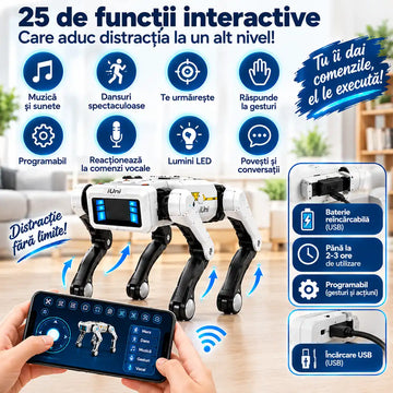 Robotul care te urmărește și interacționează cu tine – Câine Robot Inteligent iUni 8002, 25 Funcții Interactive