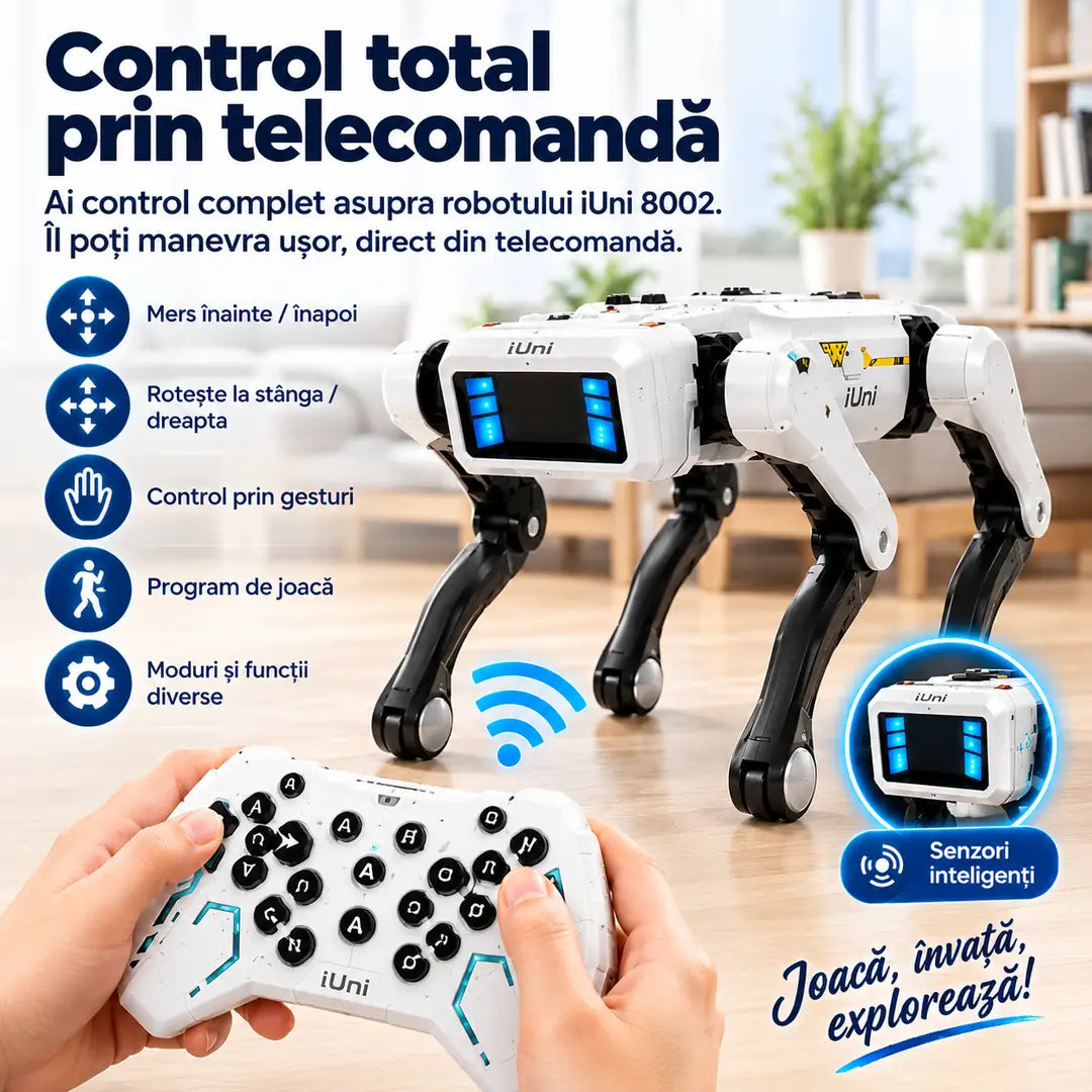 Robotul care te urmărește și interacționează cu tine – Câine Robot Inteligent iUni 8002, 25 Funcții Interactive