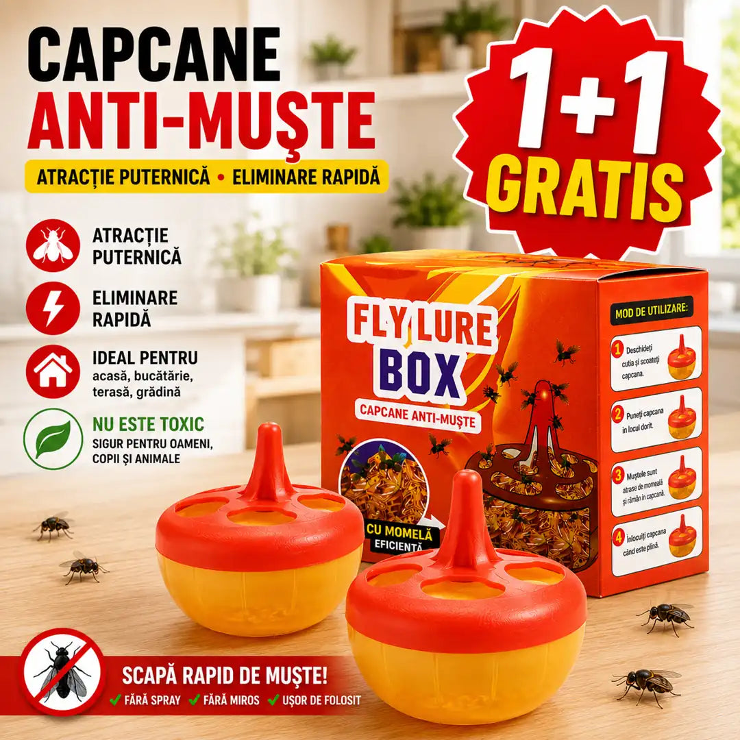 1+1 GRATIS! Gata cu Muștele din Casă și Curte – Capcană Reutilizabilă, Ușor de Curățat și Sigură pentru Familie