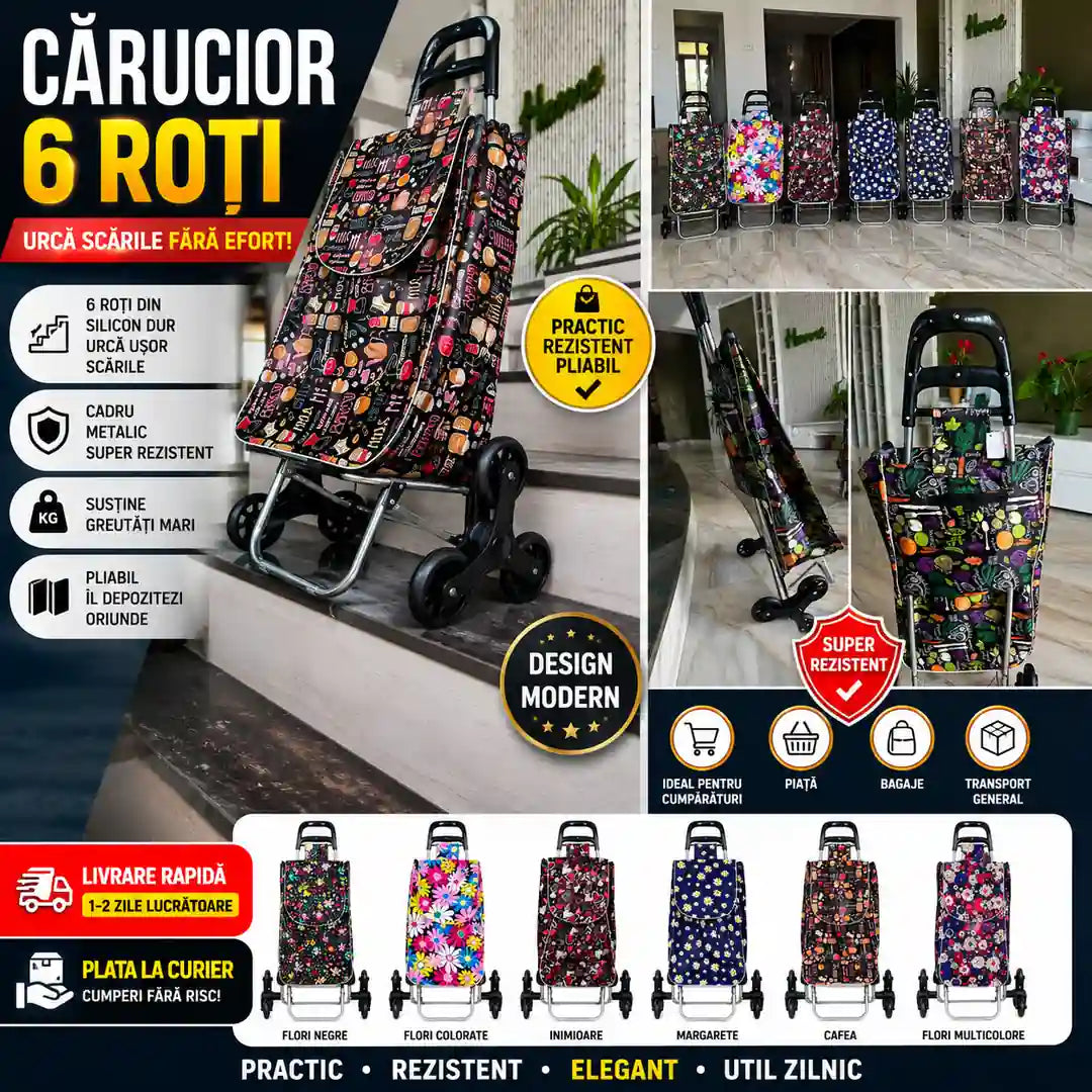 Cărucior Premium cu 6 Roți – Elegant, Rezistent și Ușor de Folosit