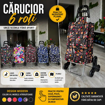 Cărucior Premium cu 6 Roți – Elegant, Rezistent și Ușor de Folosit