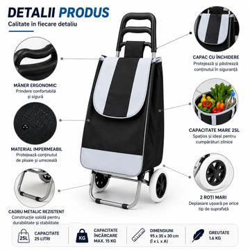 🛒 Reduci Efortul, Nu Cumpărăturile – Cărucior de Cumpărături 25L