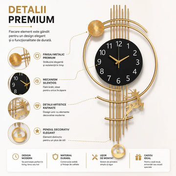 Design premium cu cerb decorativ pentru un decor spectaculos – Ceas de Perete Modern Elegant