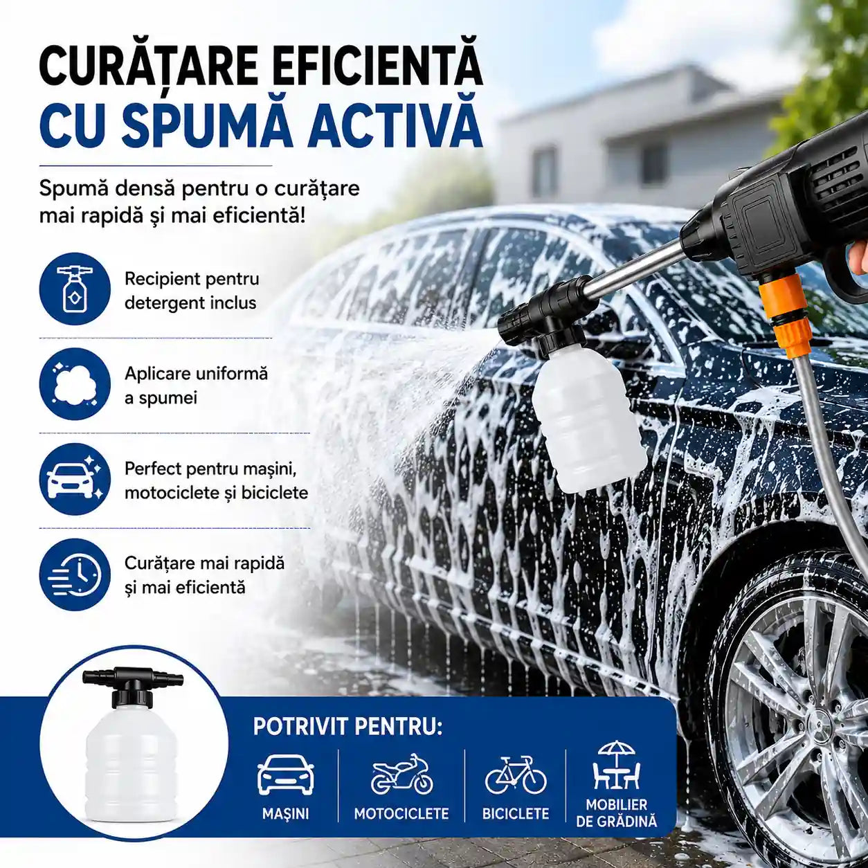 Curățenie Profesională La Tine Acasă – Aparat de Spălat cu Presiune Fără Fir, 60 Bar, 2 Acumulatori 48V