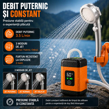 Apă la Îndemână în Orice Aventură – Duș Portabil Electric pentru Camping cu 6 Accesorii