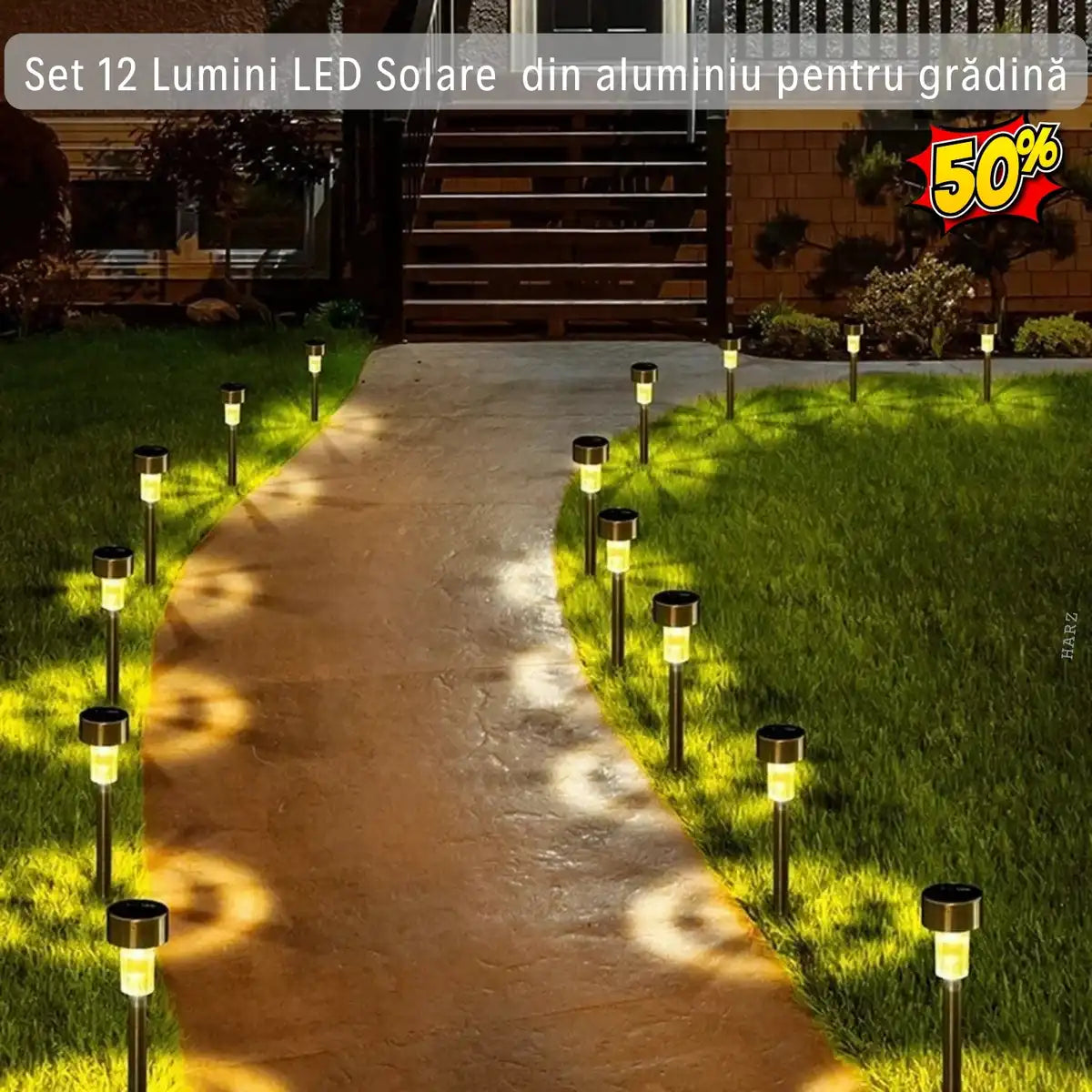 Set 12 Lumini LED din Aluminiu pentru Grădină - Încărcare Solară