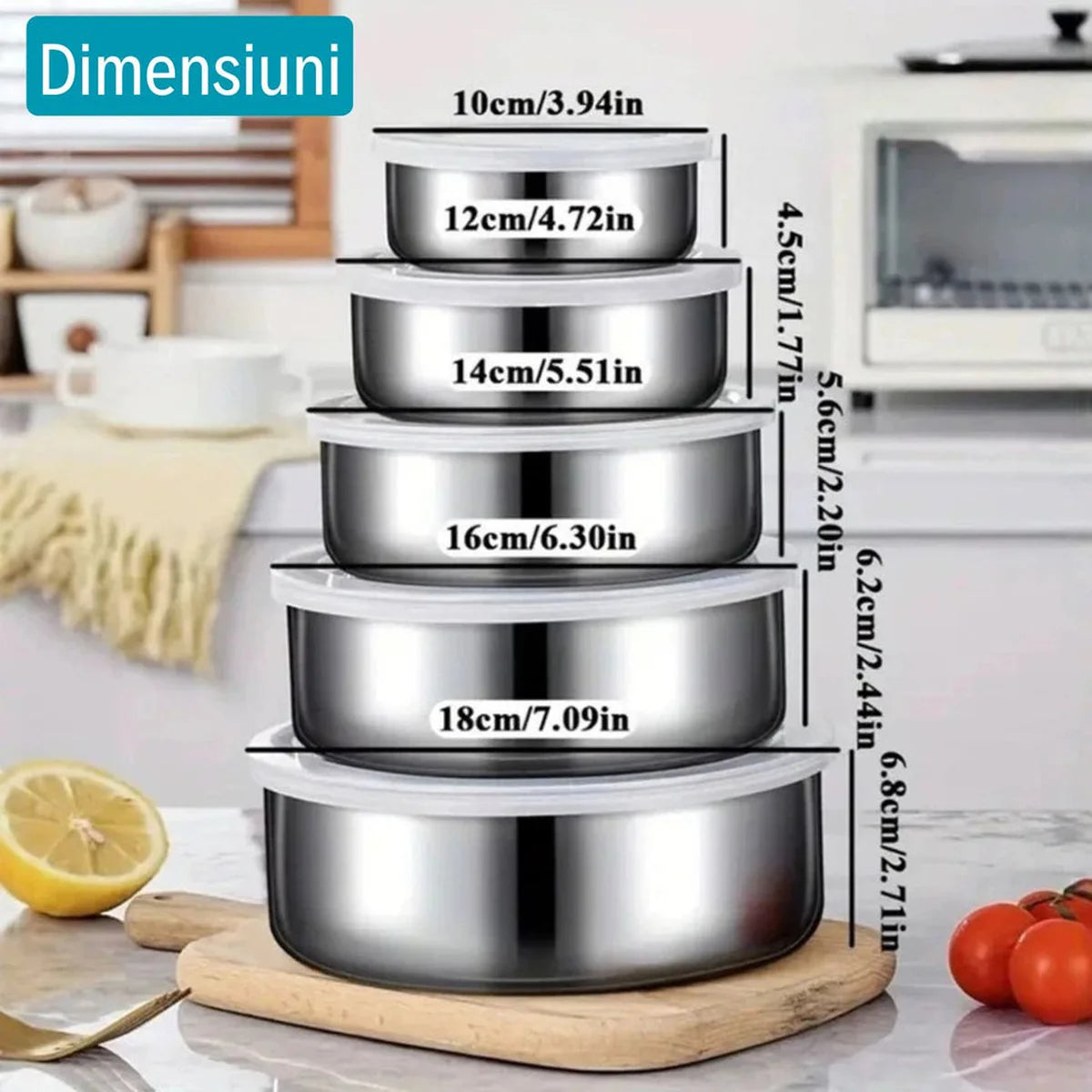 1+1 GRATIS! Set 5 Boluri din Inox cu Capac Etanș - Păstrează prospețimea alimentelor