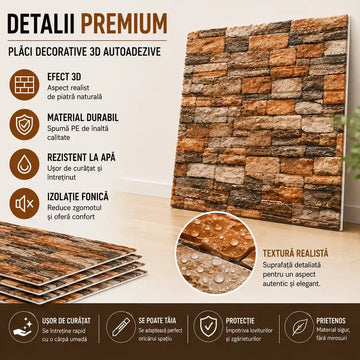 Transformă-ți pereții în câteva minute – Set 5 Bucăți Plăci Decorative 3D Autoadezive, Efect Piatră Naturală, 70×77 cm 0,5CM GROSIME