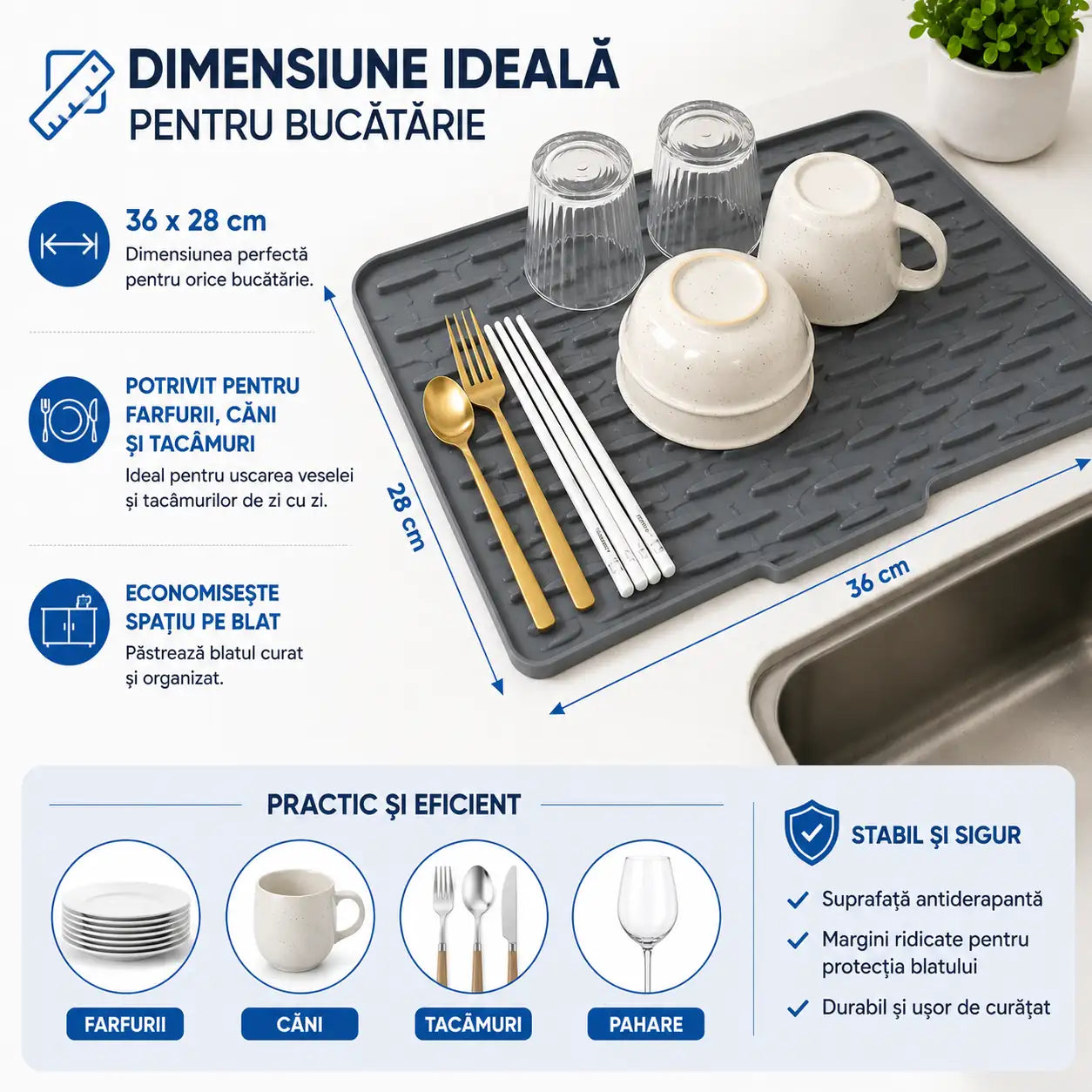 Protejează Blatul și Economisește Spațiu – Suport de Uscare pentru Vase din Silicon