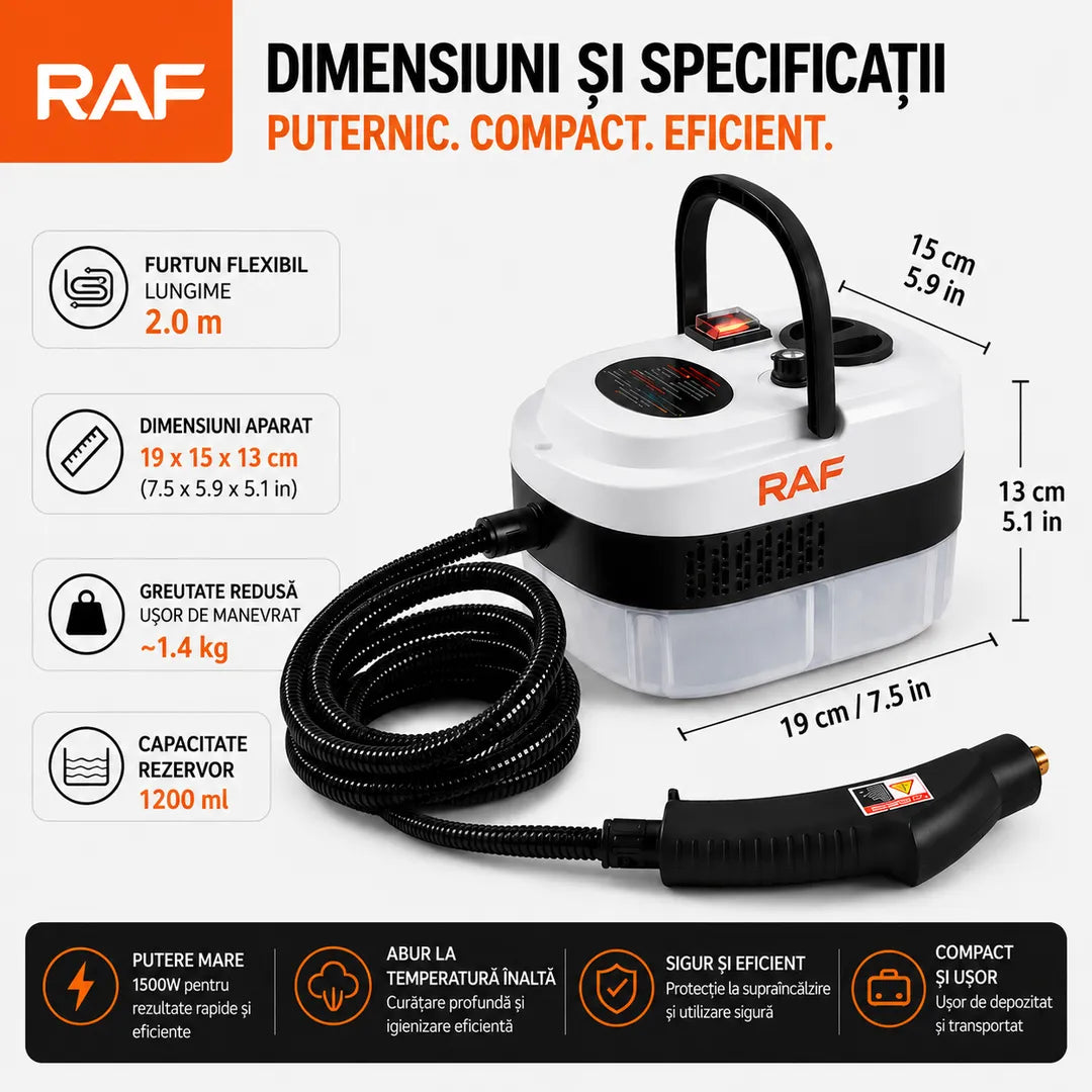 Curățenie profesională acasă, fără detergenți – Aparat de Curățat cu Abur 9 în 1 RAF 1500W