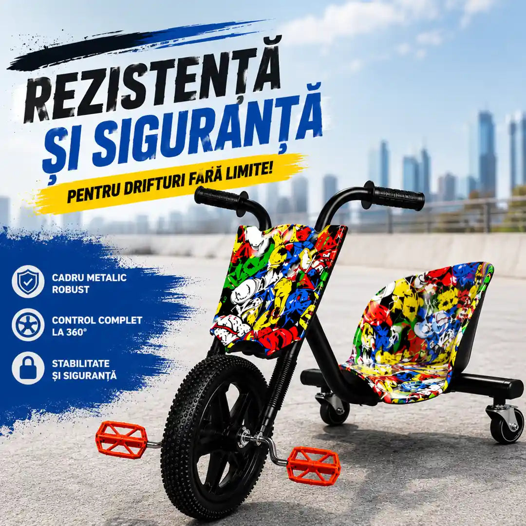 Drift Fără Limite! Tricicletă Drift cu Roți LED, Scaun Tip Cupă și Capacitate 80 KG