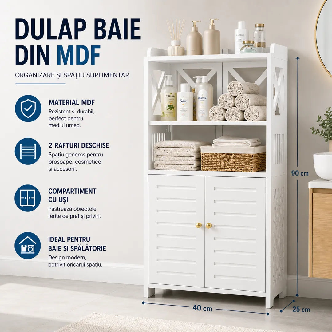 Spațiu Generos de Depozitare Într-un Design Compact – Dulap Baie din MDF