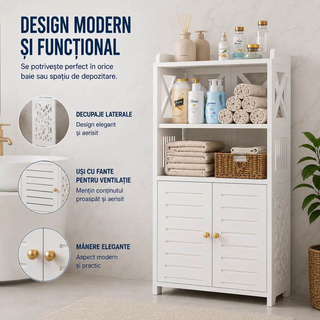 Spațiu Generos de Depozitare Într-un Design Compact – Dulap Baie din MDF