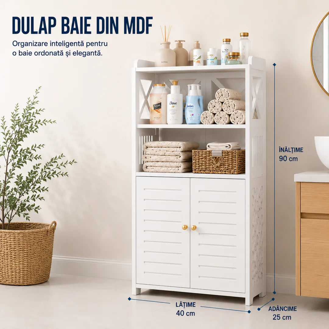 Spațiu Generos de Depozitare Într-un Design Compact – Dulap Baie din MDF