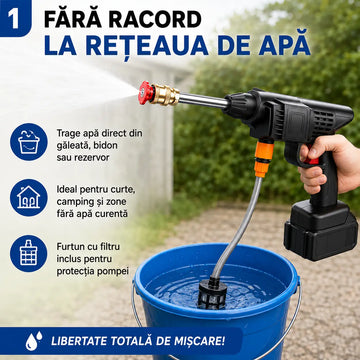 Curățenie Profesională La Tine Acasă – Aparat de Spălat cu Presiune Fără Fir, 60 Bar, 2 Acumulatori 48V