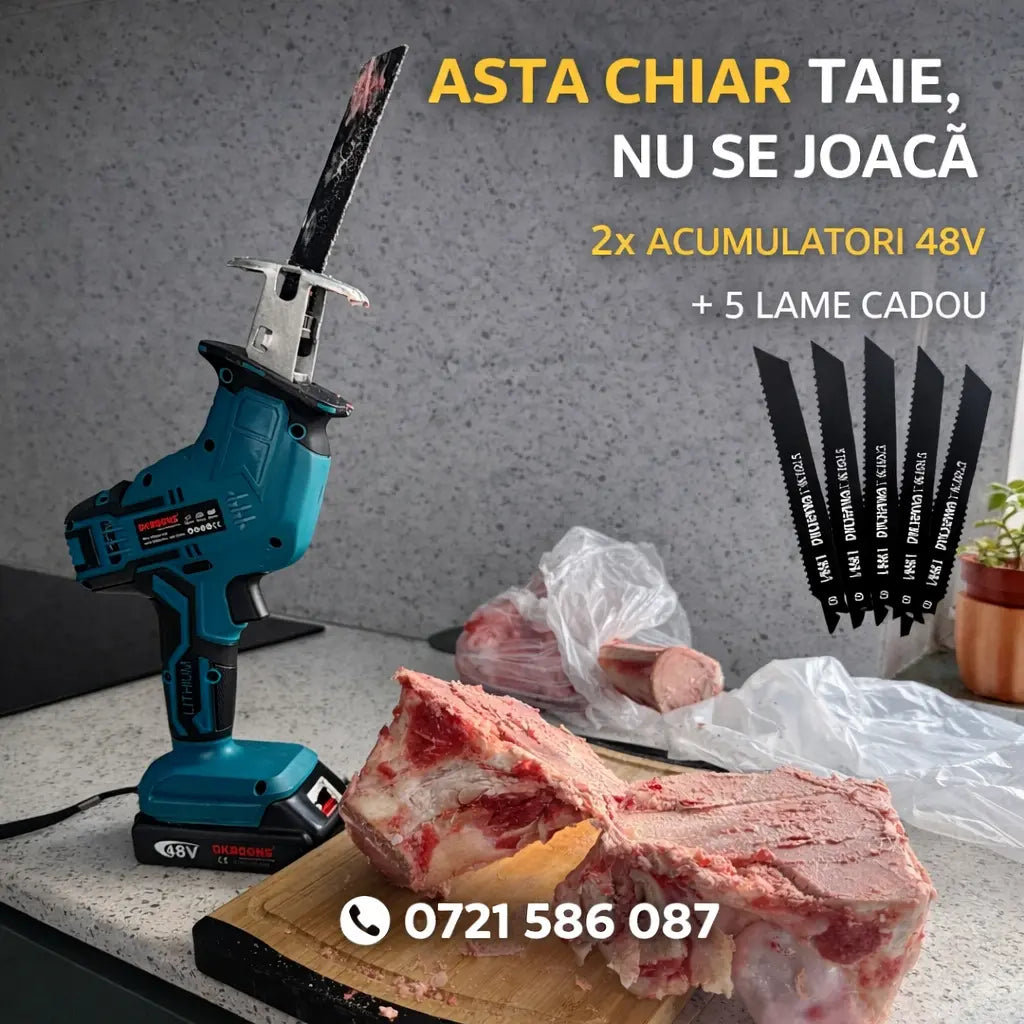 TAIE METAL, LEMN ȘI OASE-Fierăstrău sabie portabil (2 baterii 48V Incluse + 5 lame cadou )