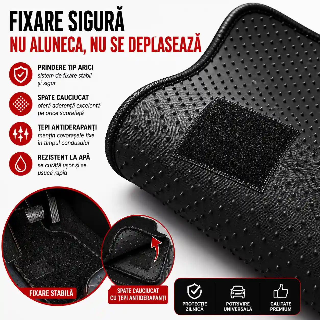 Set 4 Covorașe Auto Universale – Mochetă Premium, Rezistente și Antiderapante