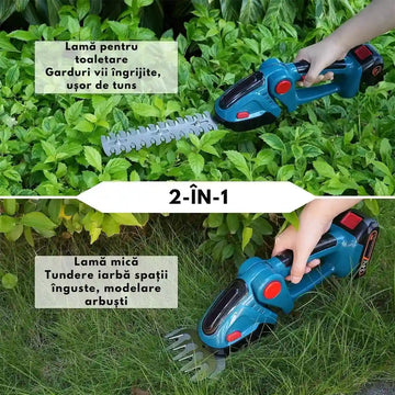 Foarfecă Electrică 2-în-1 cu 2 Baterii 48V — Tunde Gardul Viu Fără Cablu, Fără Efort!