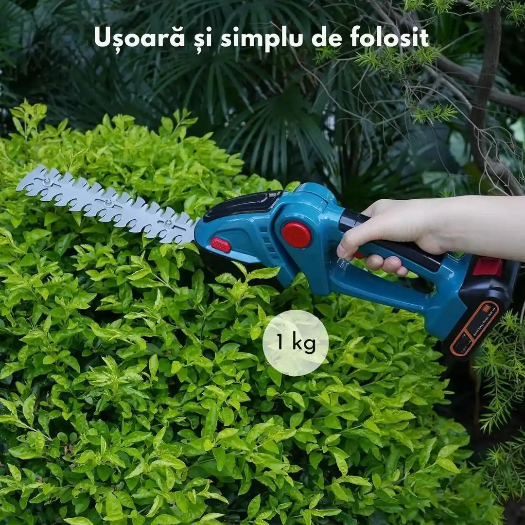 Foarfecă Electrică 2-în-1 cu 2 Baterii 48V — Tunde Gardul Viu Fără Cablu, Fără Efort!