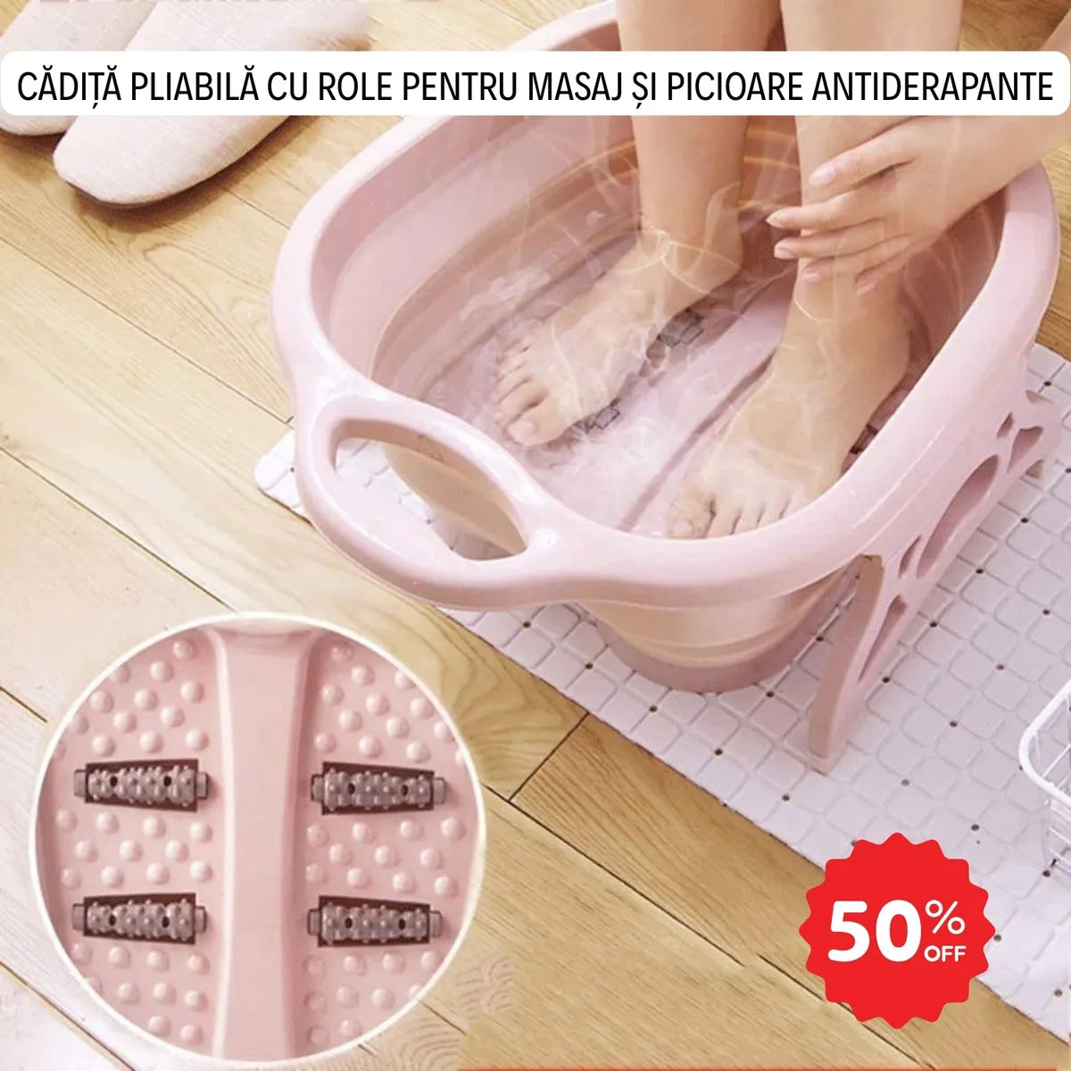 Cădița Pliabilă cu Role pentru Masaj și Picioare Antiderapante