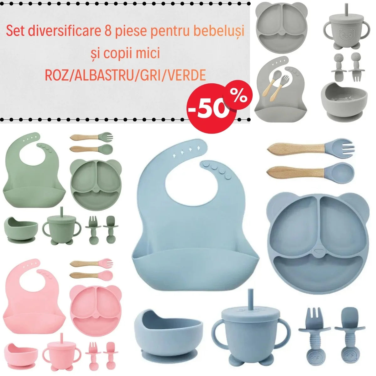 Set Diversificare 8 Piese pentru bebluși și copii mici - ALBASTRU