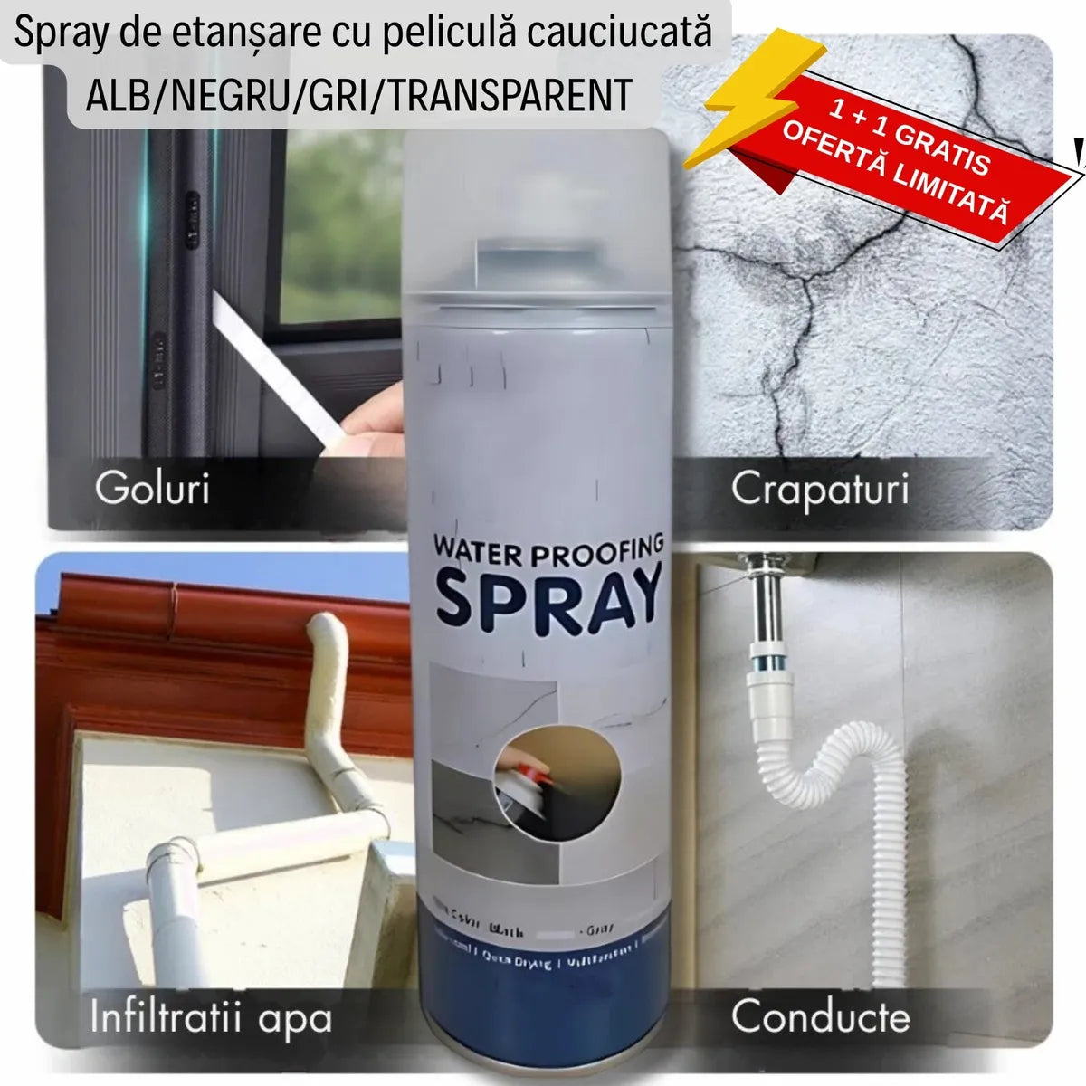 1+1 Gratis! Spray de Etanșare cu Peliculă Cauciucată - Negru - 700 ML