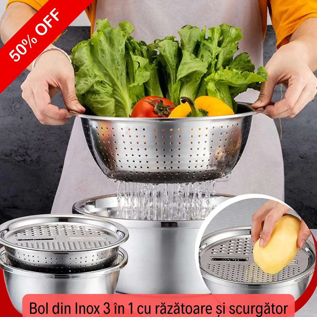 Speli, Scurgi și Razi Rapid – Bol 3 în 1 din Inox